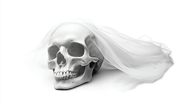 Photo skull dressed in wedding veil isolated