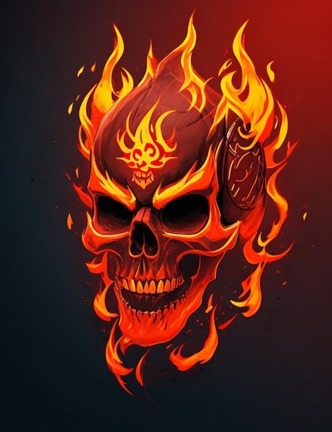 skull fire illustration logo design