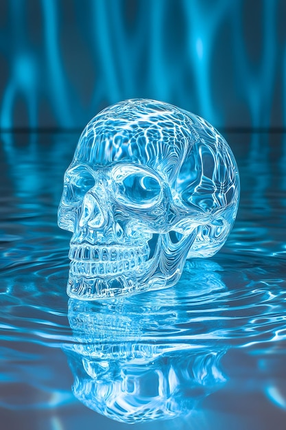 Photo a skull floating in water with a blue background