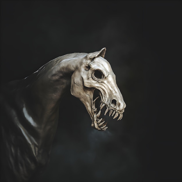 Photo skull of a horse on a black background halloween concept