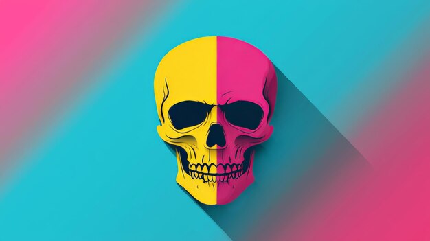 Photo skull icon with a touch of color vibrant and eyecatching flat design