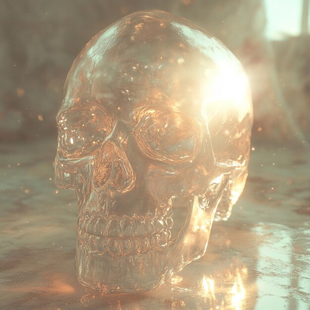 Photo a skull illustration featuring a crystal skull with light reflecting through it