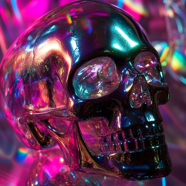 a skull is made of glass and has a purple and green color