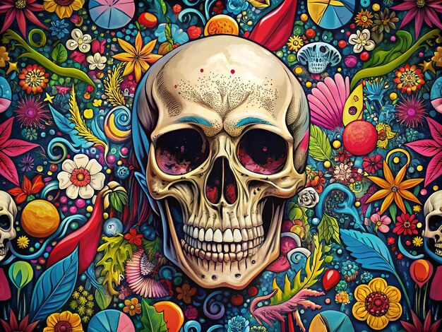 a skull is painted with colorful flowers and a skull