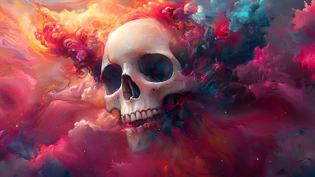 a skull is painted with the title of the image