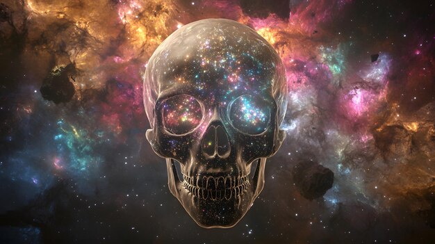 a skull is shown with a space background that says quot galaxy quot