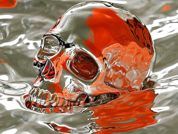 Photo a skull is in the water with a red and white design