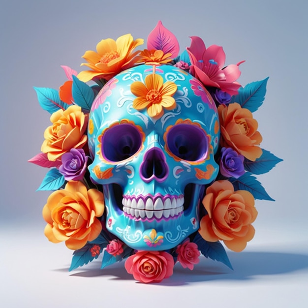 Photo a skull made of flowers and a skull with flowers on it