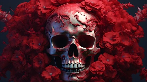 Skull made of red roses organic horror devildeath giger epic baroque art nouveau james jean