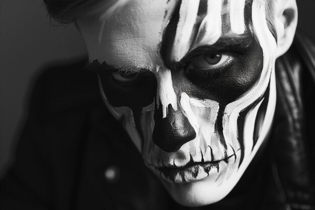 Photo skull makeup portrait of young man for halloween