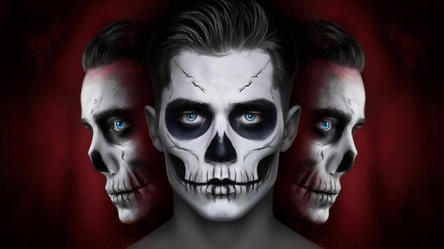 Skull makeup portrait of young man