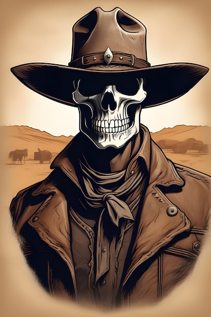 Photo a skull man wearing as cowboy