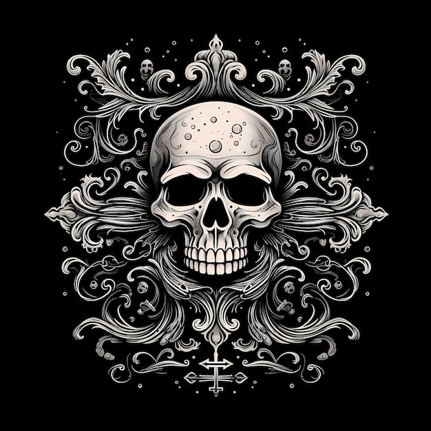 skull ornamental frame tattoo design illustration