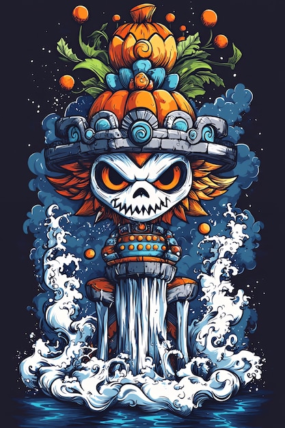 Skull Pumpkin God of the Sea