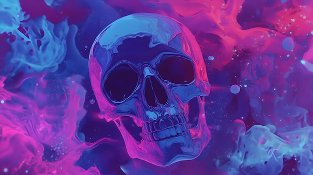 Photo a skull and purple water with purple and pink colors