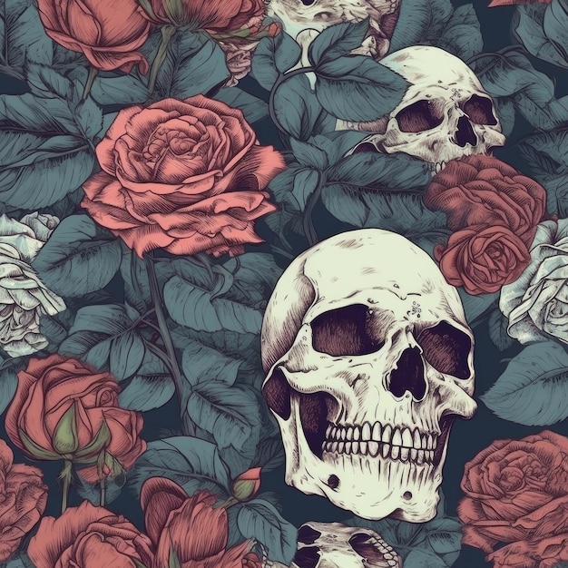 skull and roses Pattern tile no watermark stylize 500