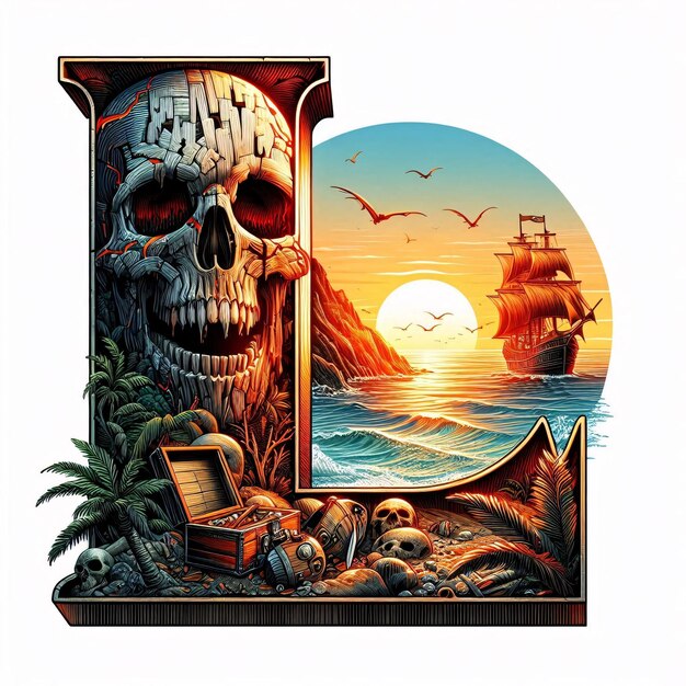 Photo a skull and a ship on the ocean with a ship in the background