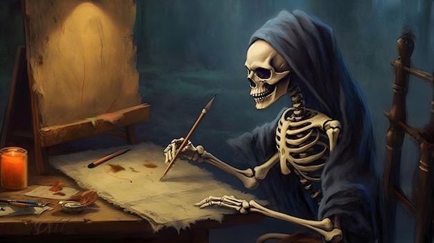 Skull sitting painting picture