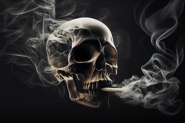 Skull in smoke harm from cigarette nicotine addiction illustration Generative AI