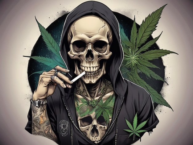 Photo skull smoking weed design and 2 pistols