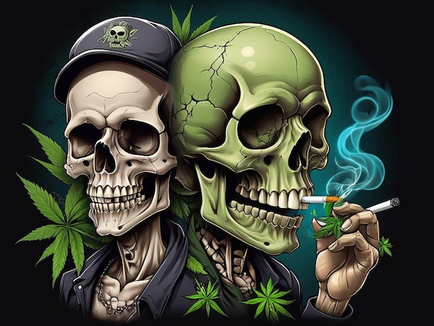 Photo skull smoking weed design and 2 pistols