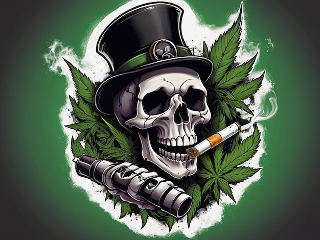 skull smoking weed design and 2 pistols