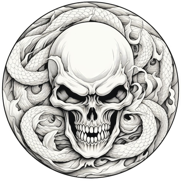 Photo skull on snake background