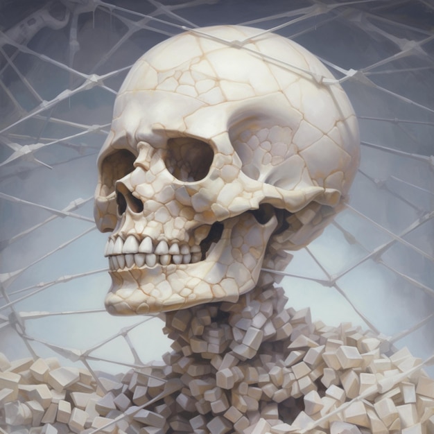 a skull stck in the cobweb digital art