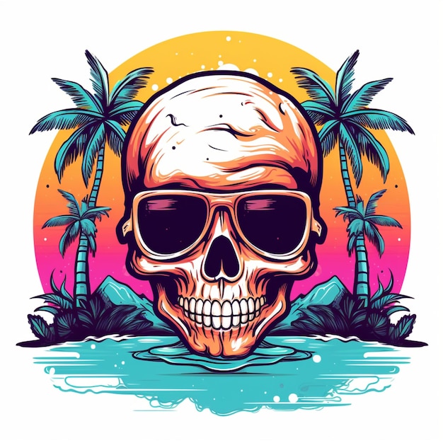 skull and summer cartoon logo