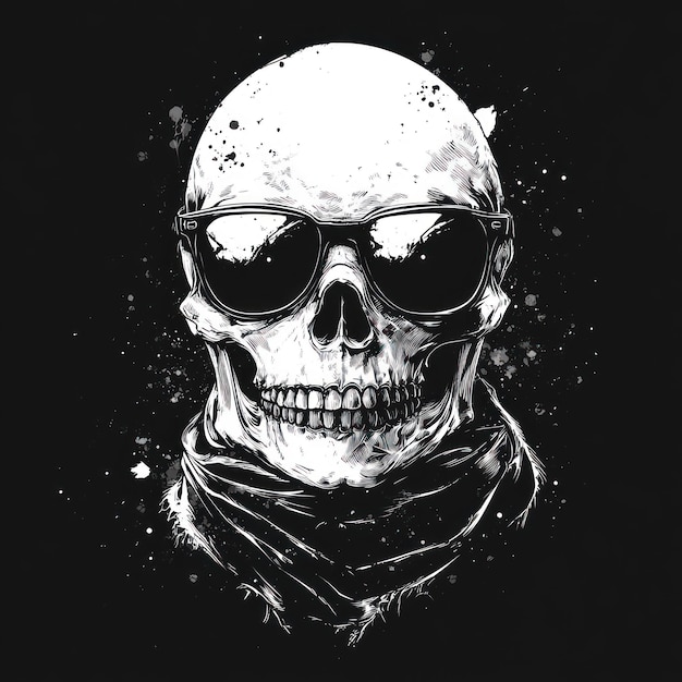 Skull in Sunglasses and Bandana with White Splashes