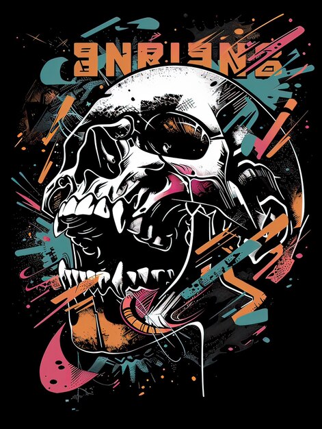 Photo skull typographic trendy vector style graffiti art black background vector art ai generated