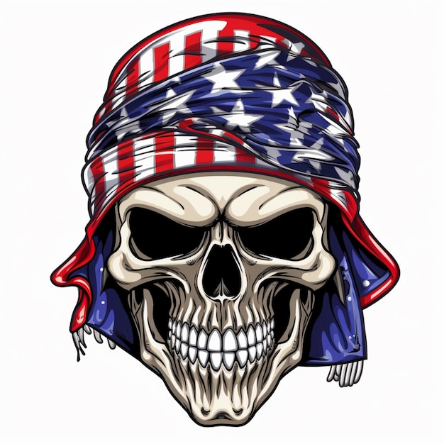 Skull wearing a bandana with american flag on it generative ai