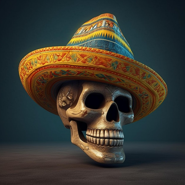 Skull wearing a mexican sombrero