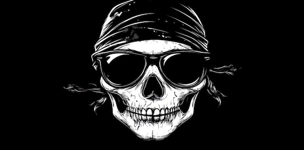 A Skull Wearing Sunglasses and a Bandana