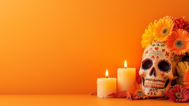 a skull wearing sunglasses and a skull with candles in front of them