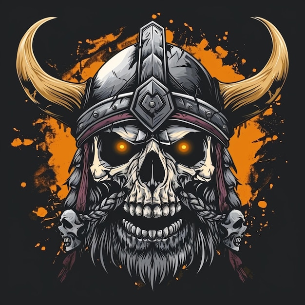 skull wearing viking helmet with horns and a horned face generative ai