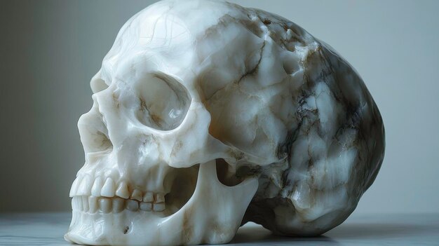 Photo skull of a white human on a table