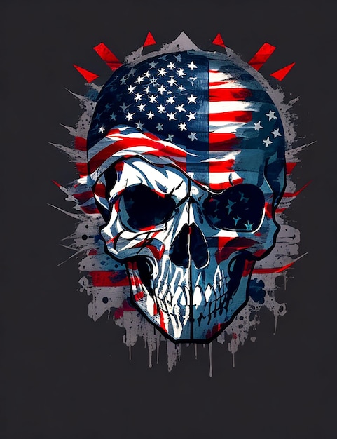 Skull with american flag on its forehead generative ai