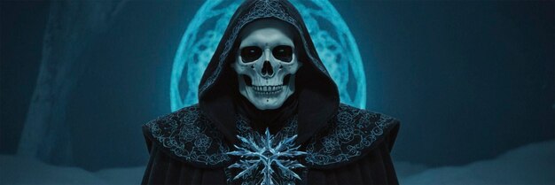 Photo a skull with a black cape and a blue background