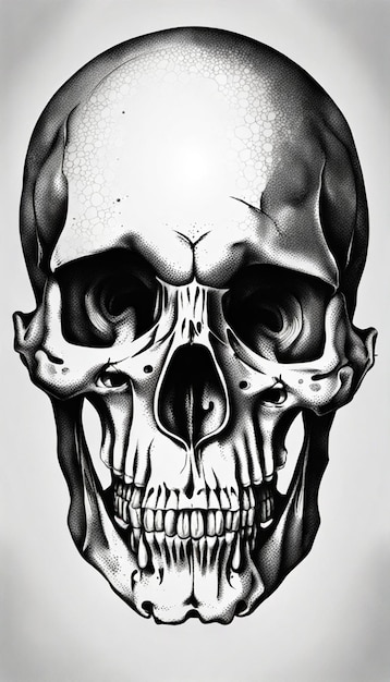 a skull with a black and white face and a black and white image of a skull