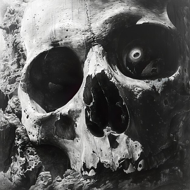 Photo a skull with a black and white image of a skull with a black eye and a black and white image of the skull