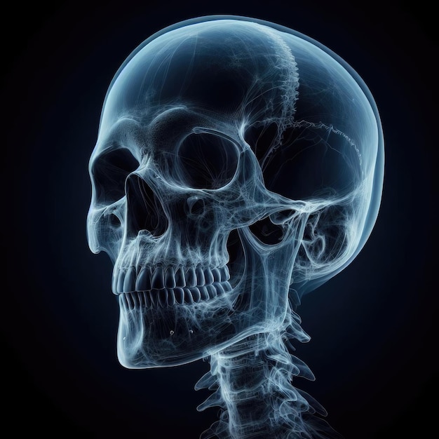 Photo a skull with a blue background and a black background