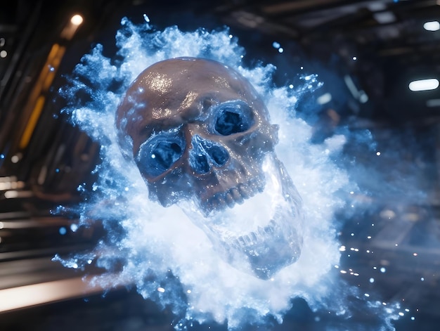 Photo a skull with a blue background and a white skull in the middle