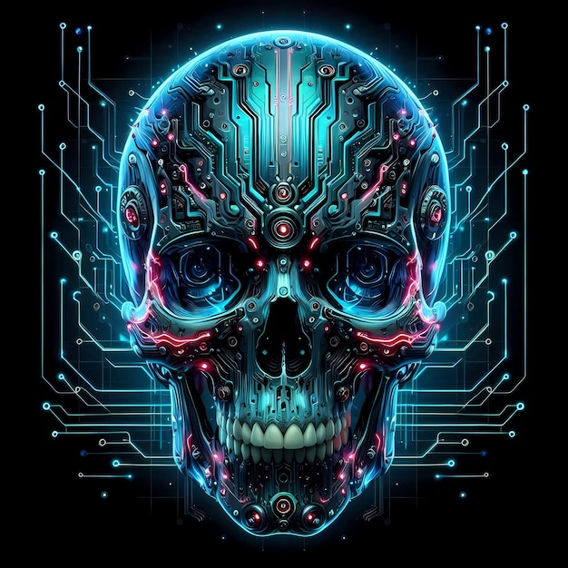 Photo a skull with a blue and pink neon sign that says quot alien quot