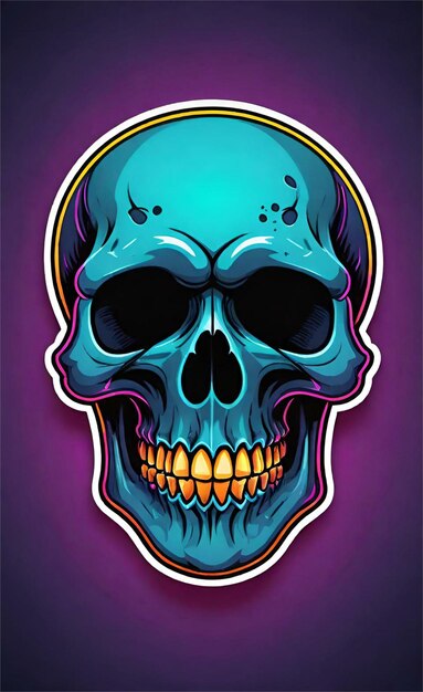 Photo a skull with a blue skull and yellow teeth is shown on a purple background