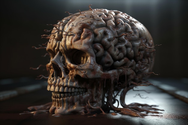 A skull with a brain on it