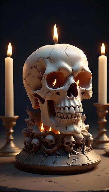 Photo a skull with a candle in the middle of it