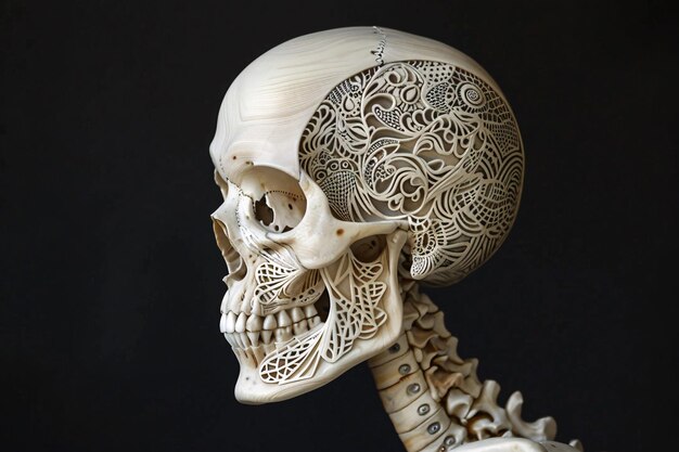 Photo a skull with carved designs