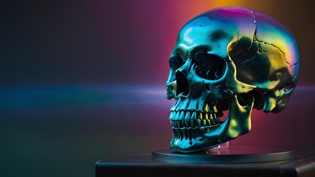 Photo a skull with a colorful background and a colored image of a skull