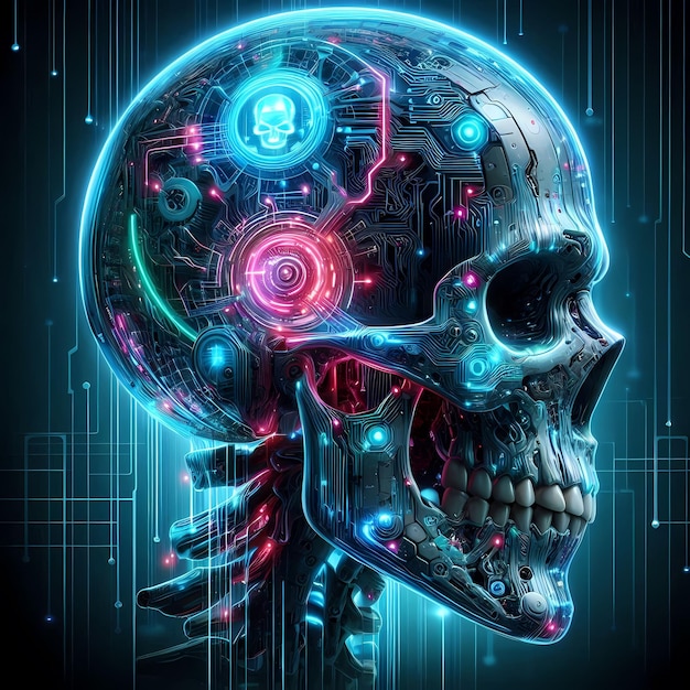 Photo a skull with a colorful design on it and a blue and red background